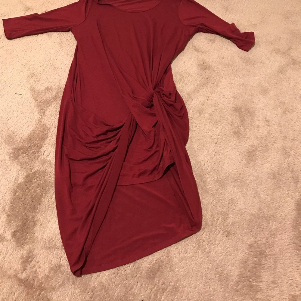 Elegant Burgundy Women's Dress, twisted front design